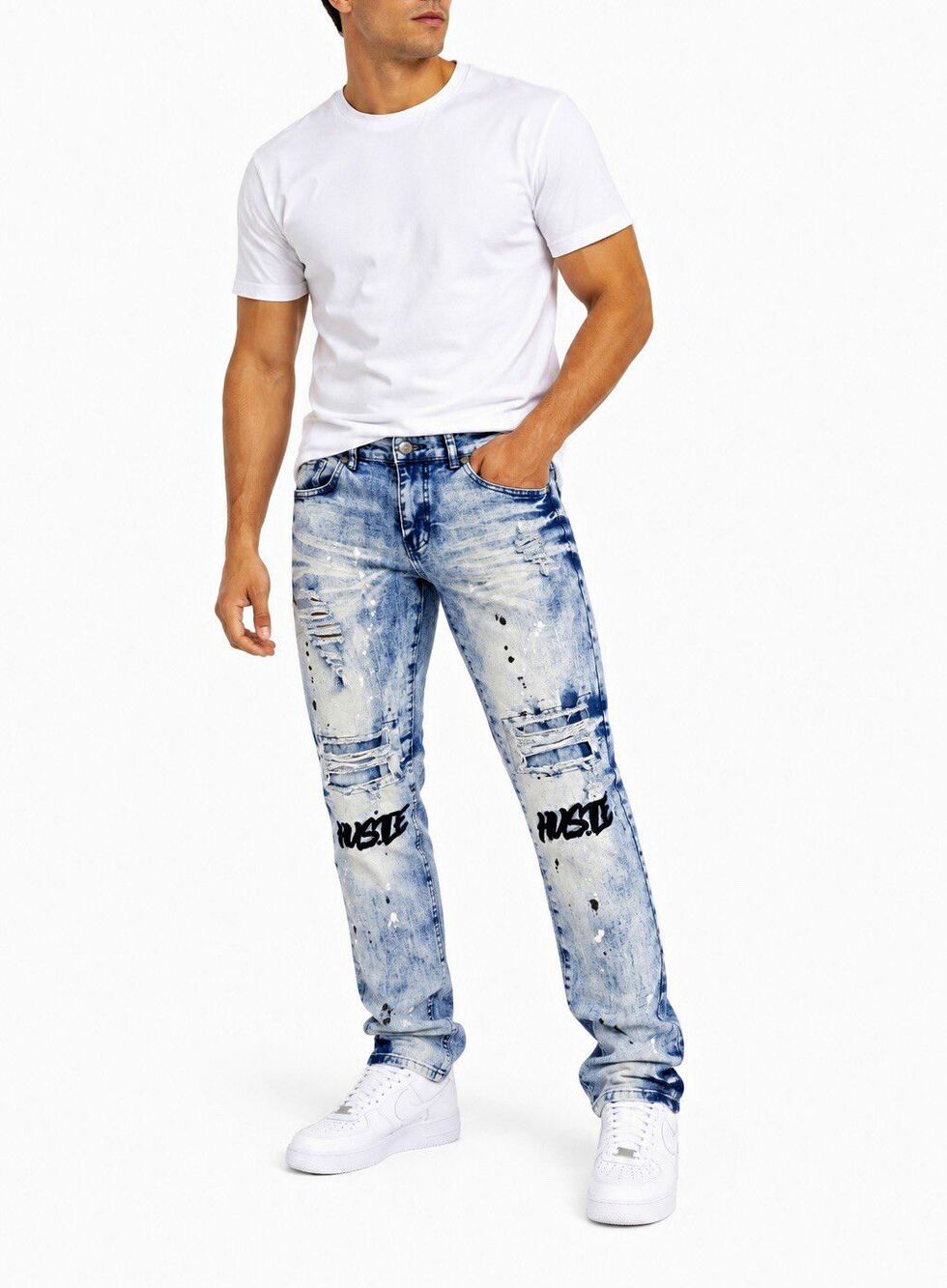Encrypted Men’s 30x32 Acid Wash Distressed Hustle Stretch Jeans